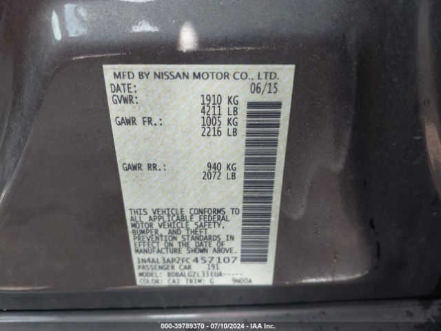 1N4AL3AP2FC457107 Nissan Altima 2.5/2.5 S/2.5 Sl/2.5 Sv