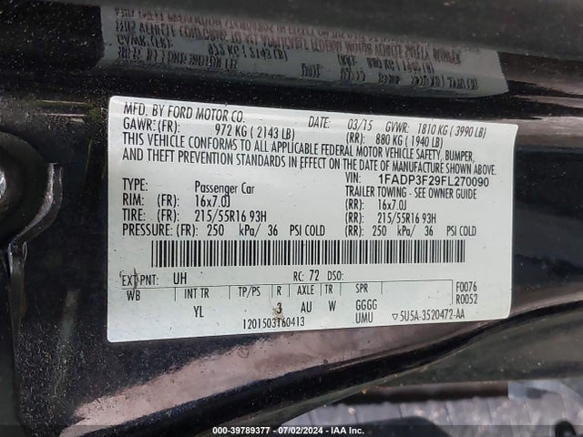 Ford FOCUS SE 2015 1FADP3F29FL270090 Image 9