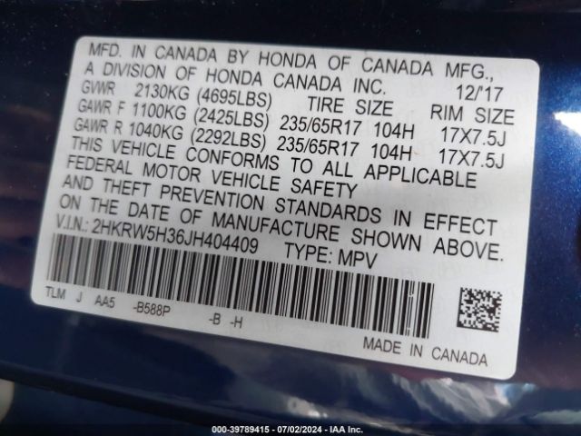 2HKRW5H36JH404409 Honda CR-V LX