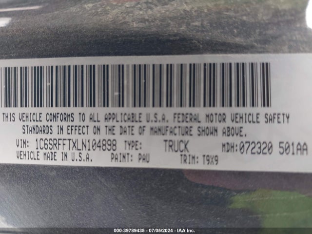 1C6SRFFTXLN104898 RAM 1500 Big Horn  4x4 5'7 Box