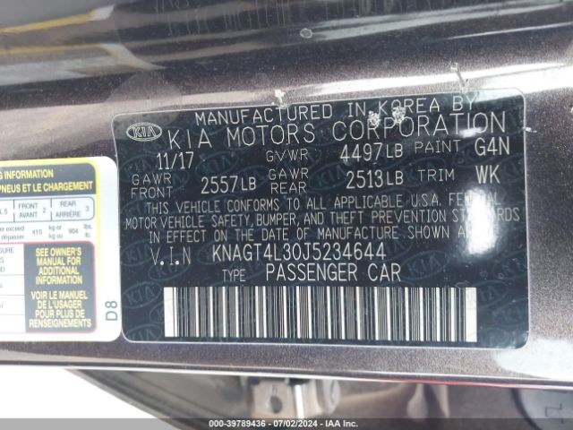 KNAGT4L30J5234644 KIA Optima Lx