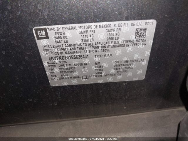 3GYFNDE31ES626401 Cadillac Srx Premium Collection