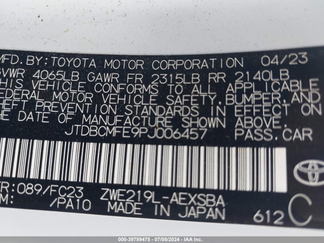 Toyota Corolla Hybrid Se 2023 JTDBCMFE9PJ006457 Image 9