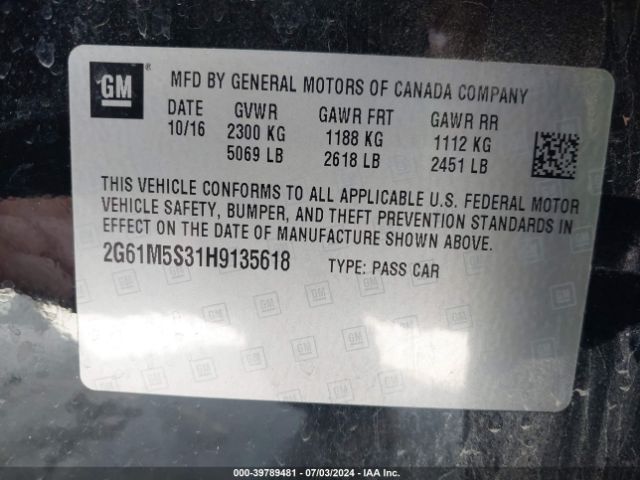 2G61M5S31H9135618 Cadillac XTS LUXURY