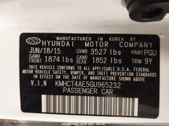 KMHCT4AE5GU965232 Hyundai ACCENT SE