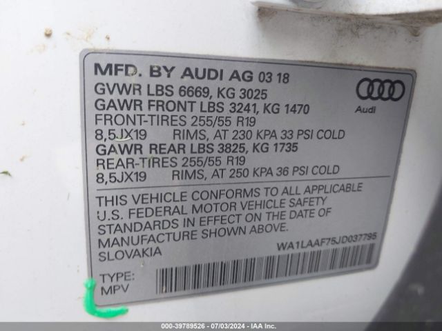 WA1LAAF75JD037795 Audi Q7 3.0t Premium
