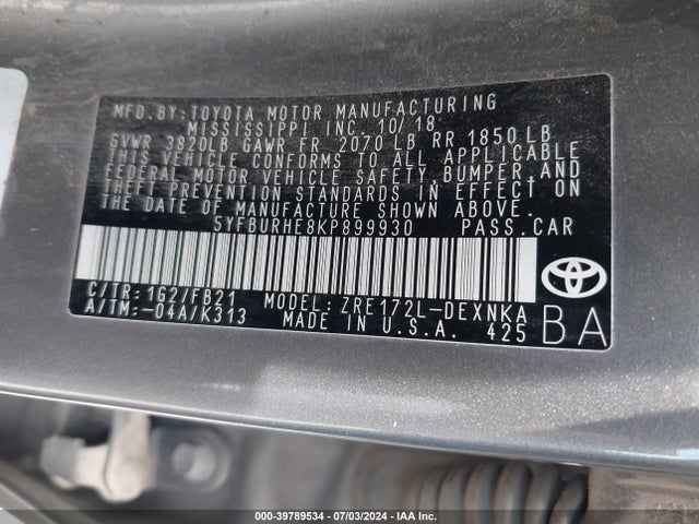 Toyota COROLLA LE 2019 5YFBURHE8KP899930 Image 9