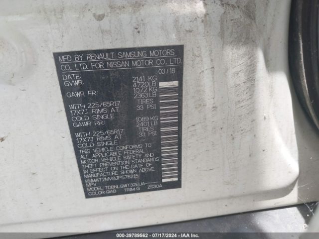 KNMAT2MV8JP576215 Nissan ROGUE SV