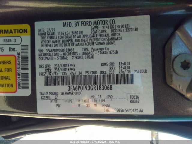 3FA6P0T93GR183068 Ford FUSION SE