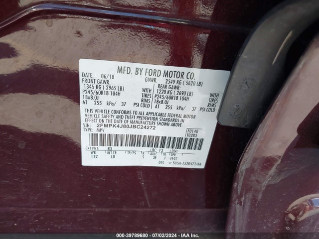 Ford EDGE SEL 2018 2FMPK4J80JBC24272 Image 9