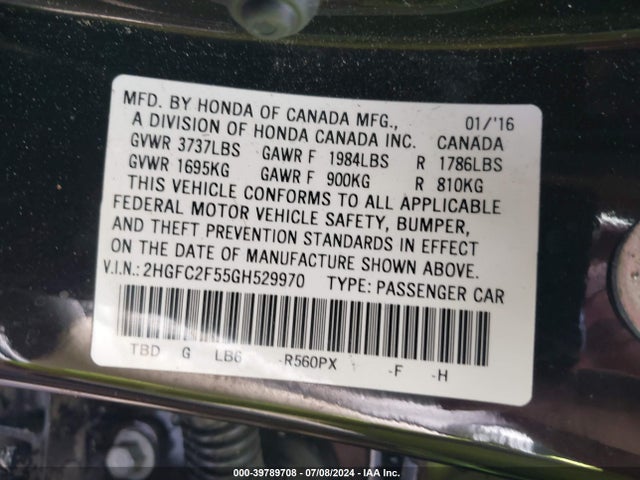 Honda Civic Lx 2016 2HGFC2F55GH529970 Image 9