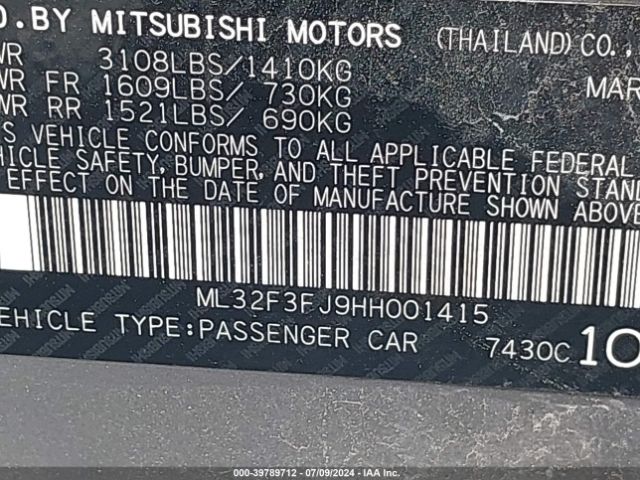 ML32F3FJ9HH001415 Mitsubishi Mirage G4 Es