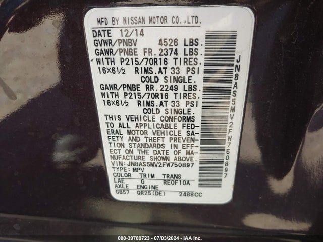 Nissan Rogue Select S 2015 JN8AS5MV2FW750897 Image 9