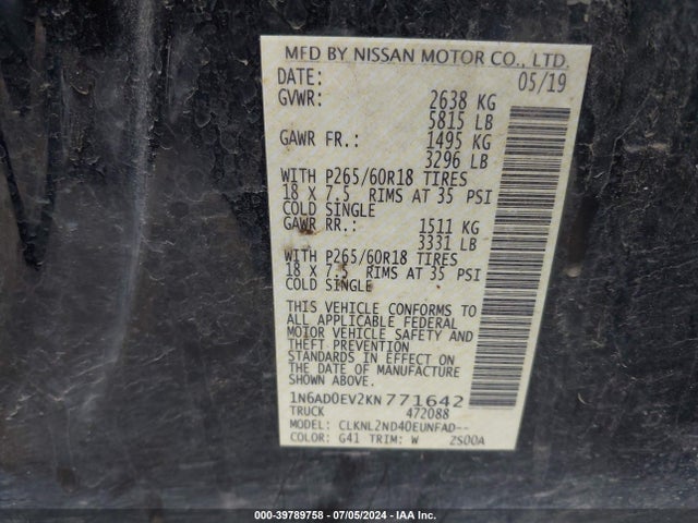 Nissan Frontier Sv 2019 1N6AD0EV2KN771642 Image 9