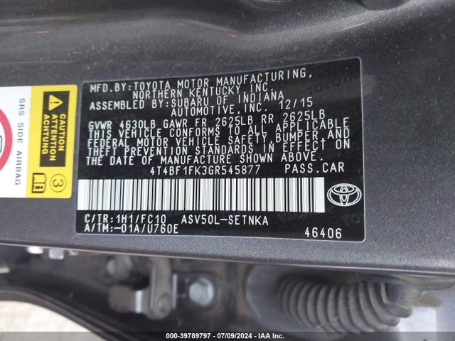 Toyota CAMRY LE 2016 4T4BF1FK3GR545877 Image 9