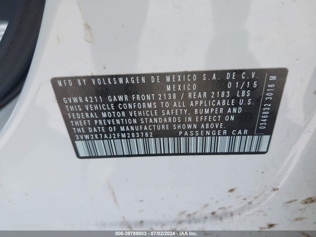 3VW2K7AJ2FM283782 Volkswagen Jetta 2.0l S