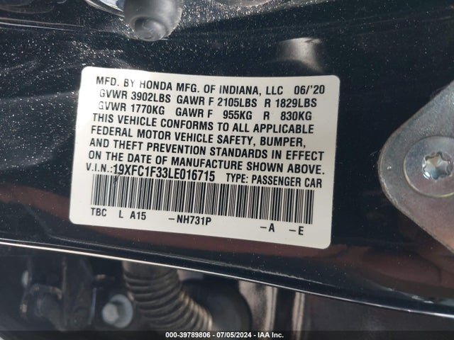 Honda CIVIC EX 2020 19XFC1F33LE016715 Image 9