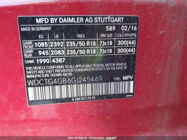 WDCTG4GB6GJ245469 Mercedes-Benz Gla 250 4matic