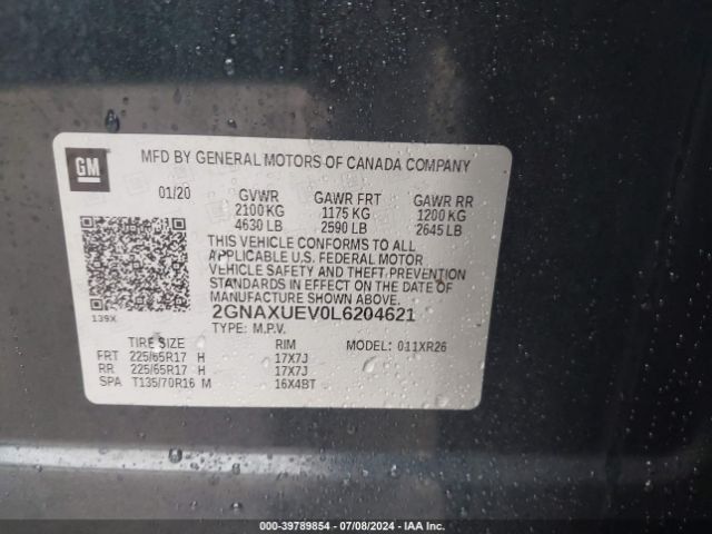 2020 CHEVROLET EQUINOX 2GNAXUEV0L6204621 Photo 8