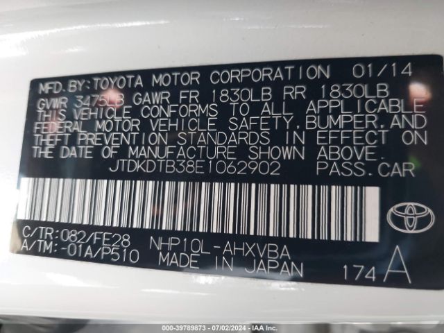 JTDKDTB38E1062902 Toyota Prius C One