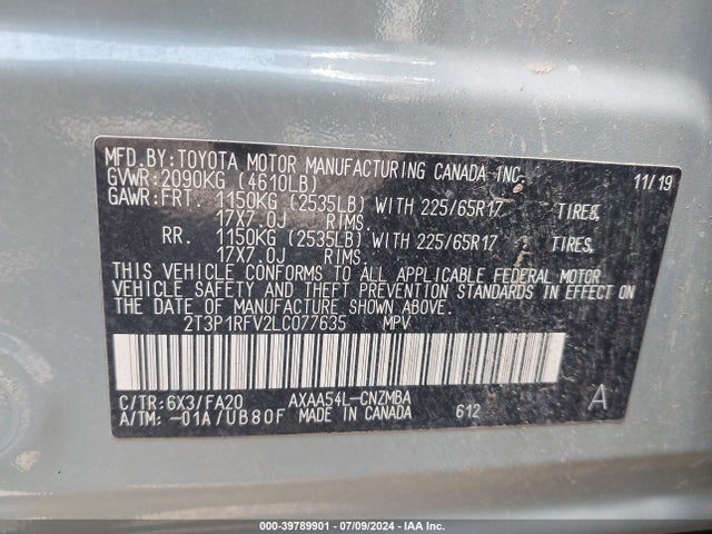 Toyota Rav4 Xle 2020 2T3P1RFV2LC077635 Image 9