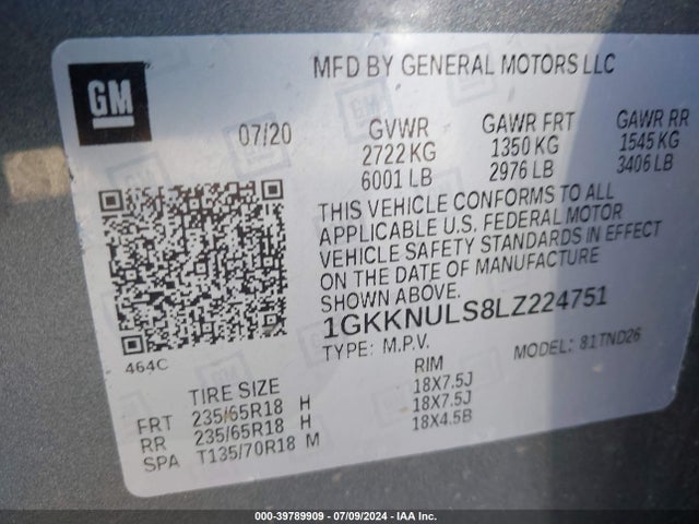 GMC Acadia Awd Slt 2020 1GKKNULS8LZ224751 Image 9