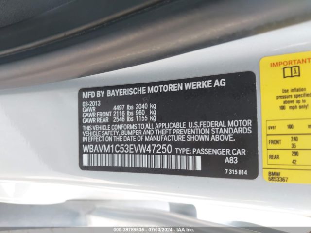 WBAVM1C53EVW47250 BMW X1 Sdrive28i