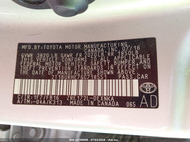 Toyota COROLLA LE 2016 2T1BURHE7GC718551 Image 9