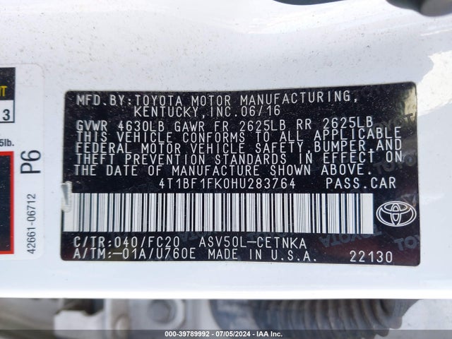Toyota CAMRY LE 2017 4T1BF1FK0HU283764 Image 9