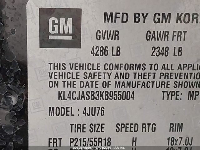 KL4CJASB3KB955004 Buick Encore Fwd Preferred