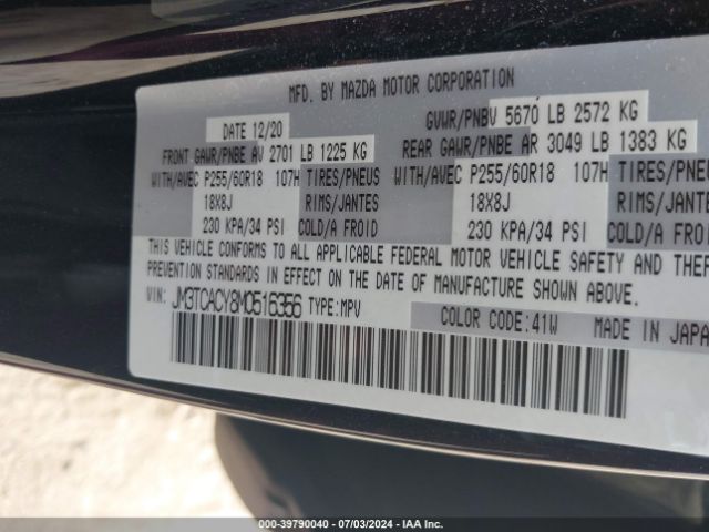 JM3TCACY8M0516356 Mazda Cx-9 Touring