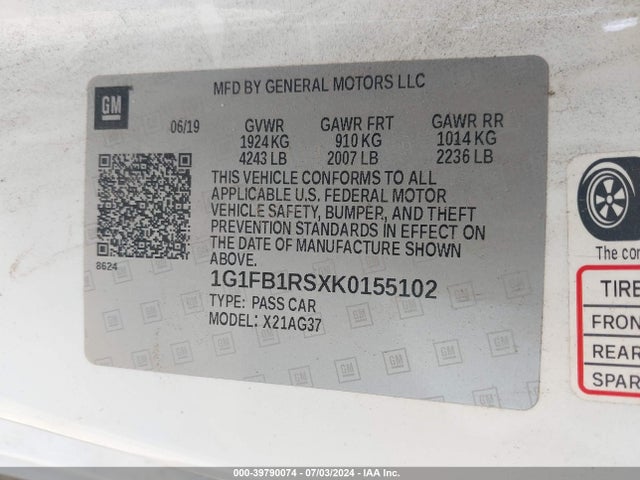 Chevrolet Camaro 1lt 2019 1G1FB1RSXK0155102 Image 9