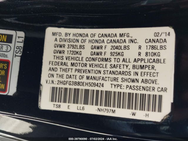 2HGFG3B80EH509424 Honda CIVIC EX