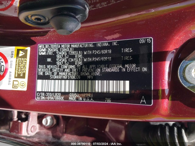 Toyota Highlander Xle V6 2015 5TDKKRFH6FS108326 Image 8
