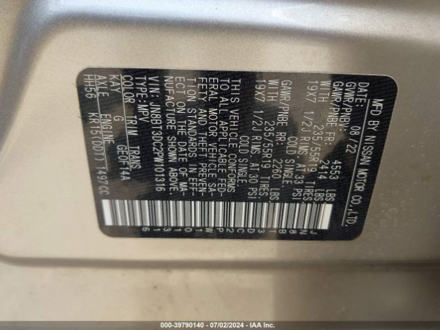 JN8BT3DC2PW101316 Nissan Rogue Platinum Fwd