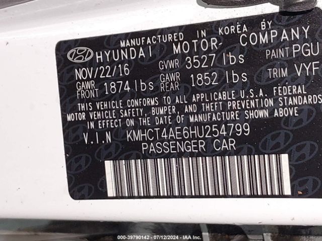 KMHCT4AE6HU254799 Hyundai Accent Value Edition