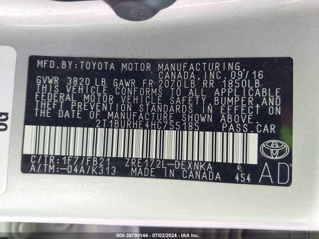 Toyota COROLLA LE 2017 2T1BURHE4HC755185 Image 9