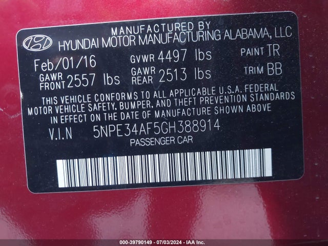 5NPE34AF5GH388914 Hyundai Sonata Sport