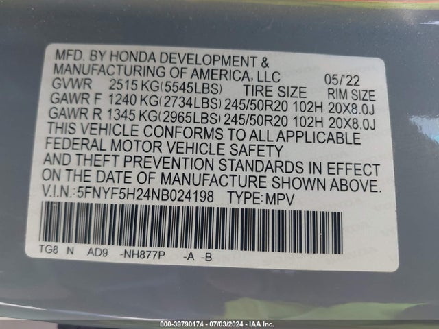Honda Pilot 2wd Special Edition 2022 5FNYF5H24NB024198 Image 9