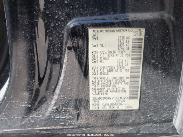 1N6AD0EV0KN732869 Nissan Frontier Sv