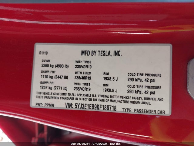 2019 TESLA MODEL 3 5YJ3E1EB9KF189718 Photo 8