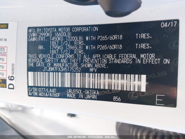 JTJBM7FX3H5175252 Lexus 460