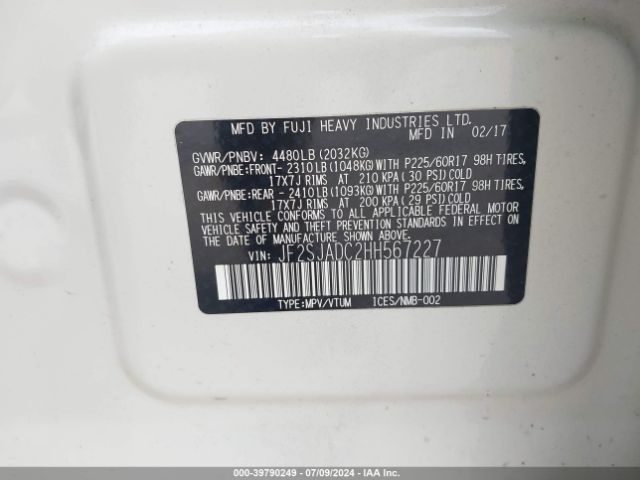 JF2SJADC2HH567227 Subaru Forester Premium