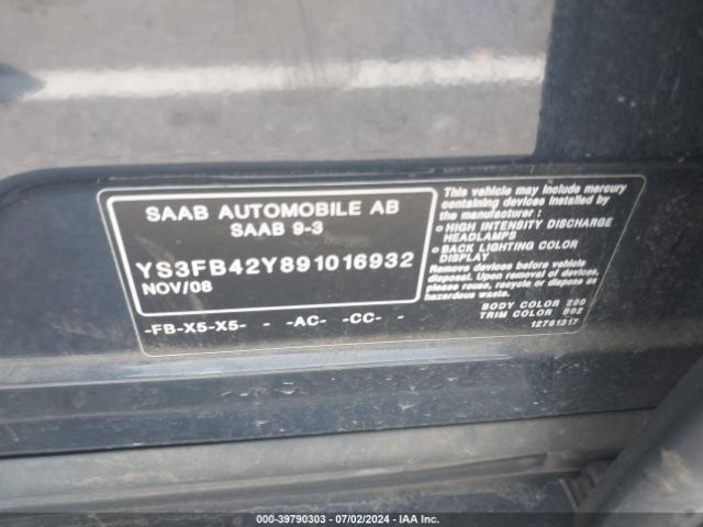 2009 SAAB 9-3 YS3FB42Y891016932 Photo 8