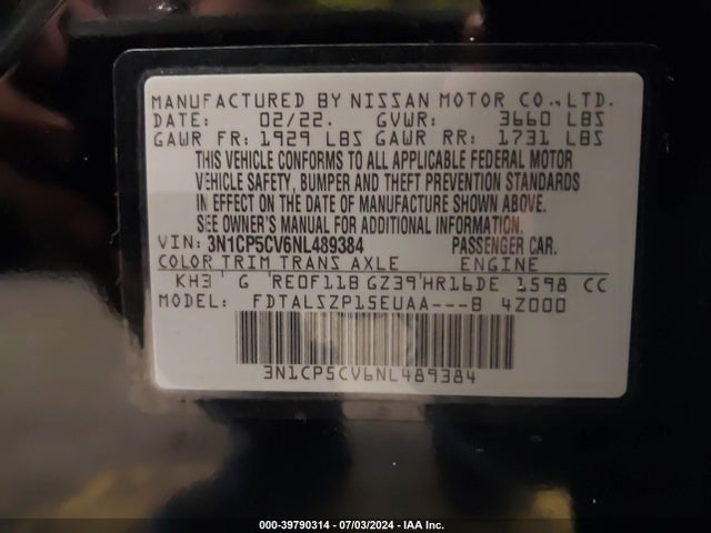 Nissan Kicks Sv Xtronic Cvt 2022 3N1CP5CV6NL489384 Image 9