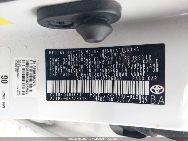 Toyota COROLLA LE 2018 5YFBURHE8JP756068 Image 9