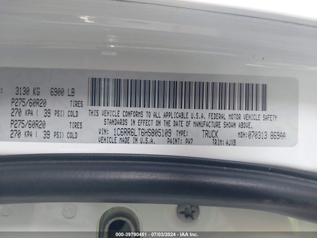 1C6RR6LT6HS805109 RAM 1500 Lone Star Silver  4x2 5'7 Box