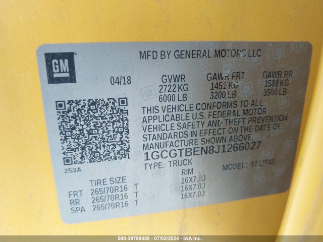 1GCGTBEN8J1266027 Chevrolet Colorado Wt