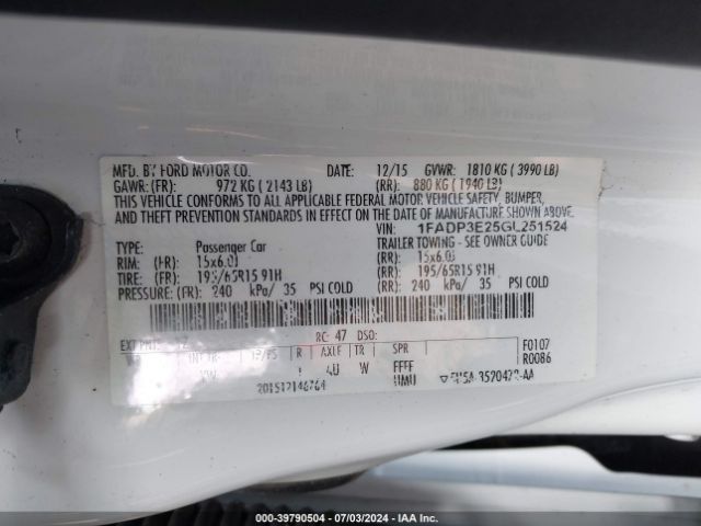 1FADP3E25GL251524 Ford FOCUS S
