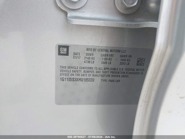 Chevrolet IMPALA 1LT 2017 1G1105S3XHU185339 Image 9